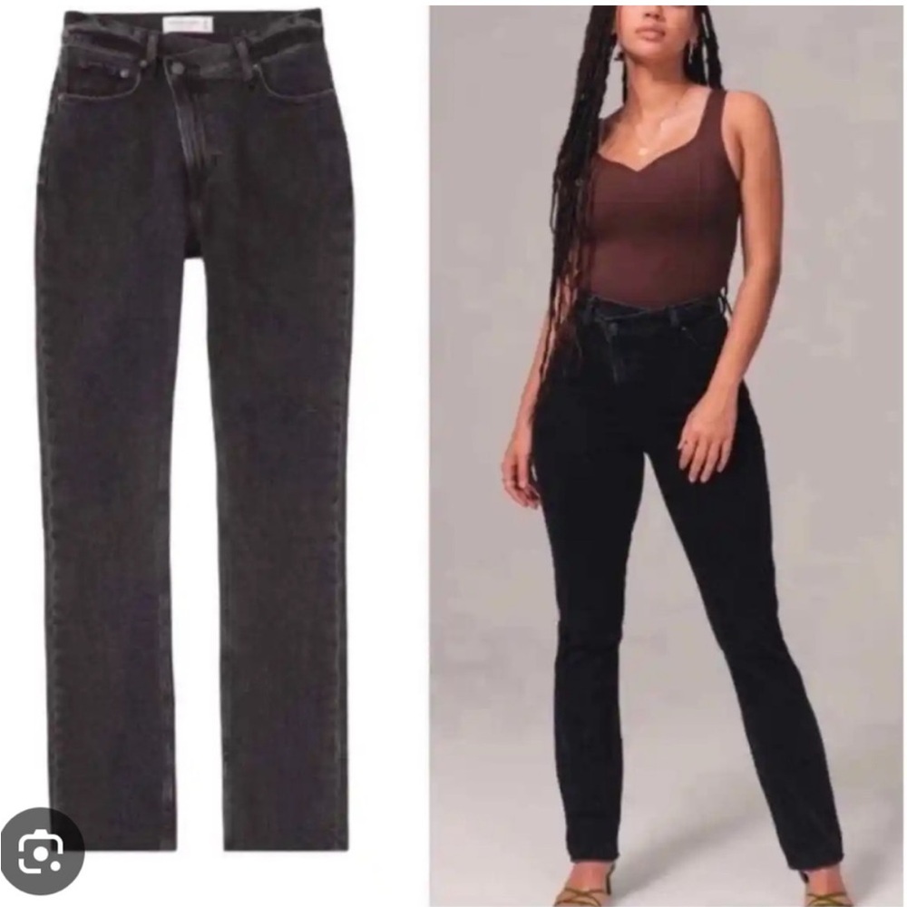 Abercrombie 90’s slim Straight Ultra High Rise Crossover Waistband Jeans